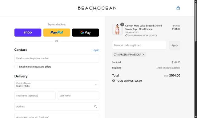 Beach House Swimwear checkout page showing Beach House Swimwear coupon code box | Screenshot taken by SimplyCodes community member on Sep 2, 2025