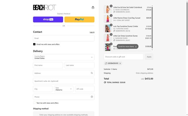 Beach Riot checkout page showing Beach Riot promo code box | Screenshot taken by SimplyCodes community member on Aug 22, 2025