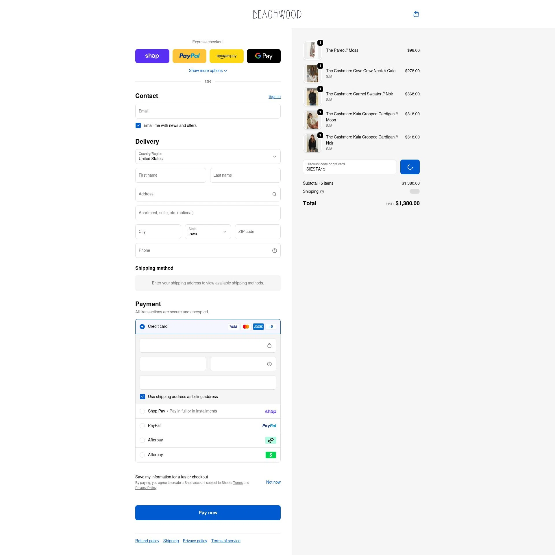 Beachwood Baby checkout page showing Beachwood Baby discount code box | Screenshot taken by SimplyCodes community member on Feb 14, 2026