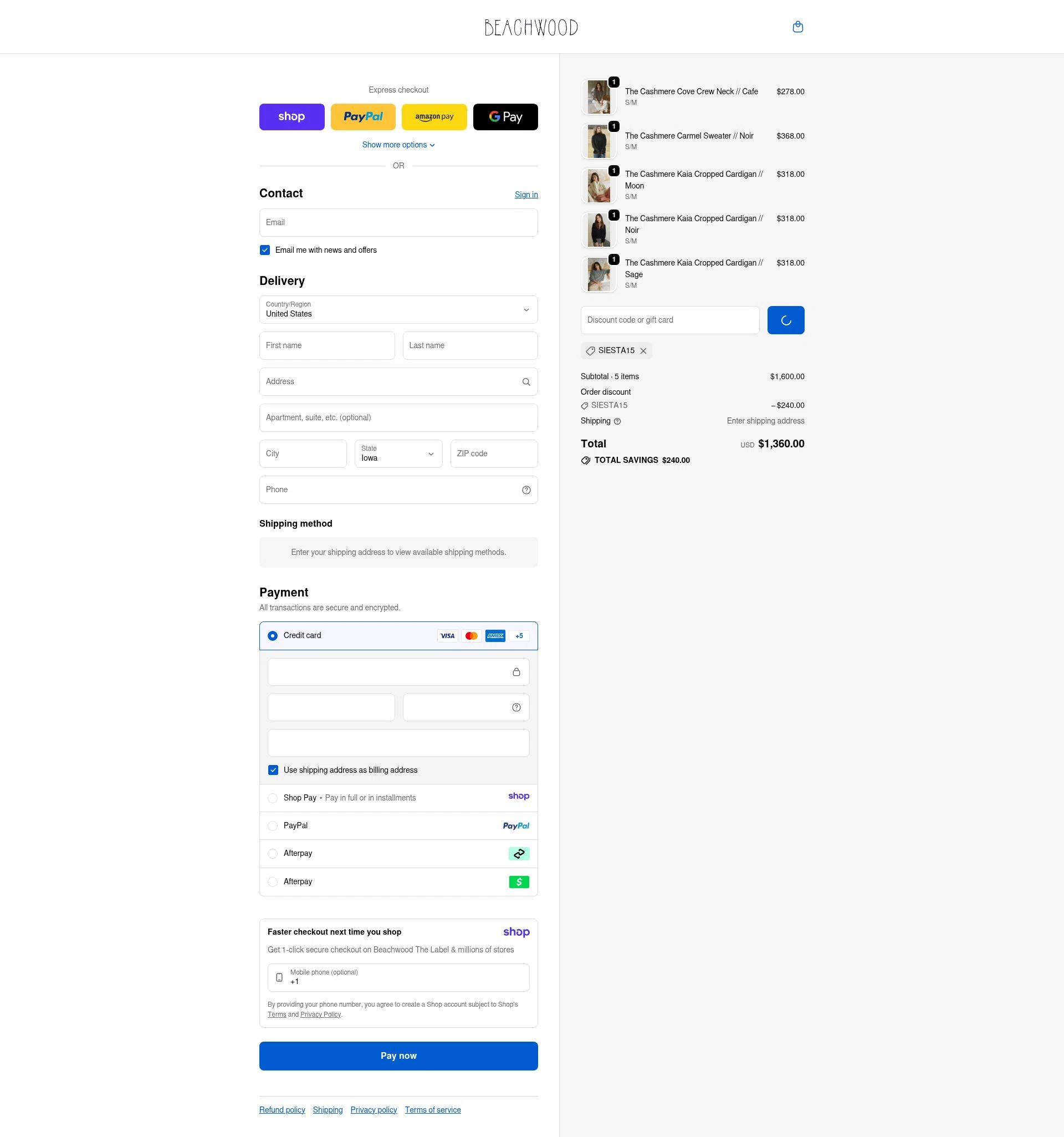 Beachwood Baby checkout page showing Beachwood Baby discount code box | Screenshot taken by SimplyCodes community member on Jan 8, 2026