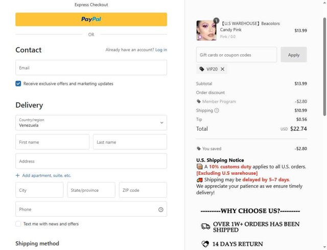 Beacolors checkout page showing Beacolors coupon code box | Screenshot taken by SimplyCodes community member on Jun 3, 2025