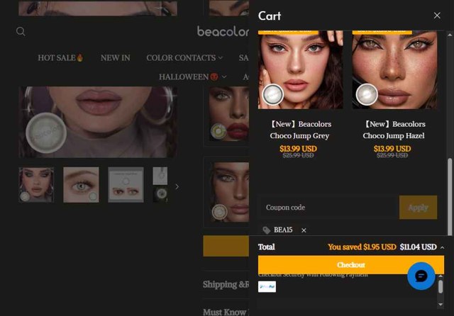 Beacolors checkout page showing Beacolors coupon code box | Screenshot taken by SimplyCodes community member on Aug 29, 2025