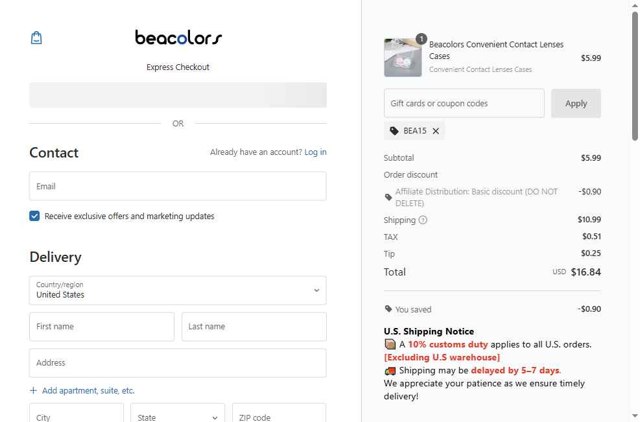 Beacolors checkout page showing Beacolors coupon code box | Screenshot taken by SimplyCodes community member on Jul 31, 2025