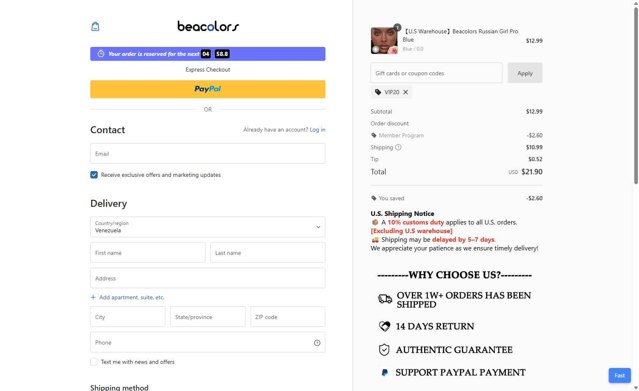 Beacolors checkout page showing Beacolors coupon code box | Screenshot taken by SimplyCodes community member on Jul 4, 2025