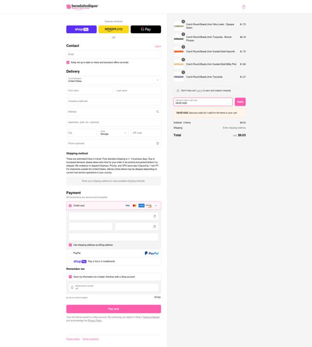 Beadaholique checkout page showing Beadaholique promo code box | Screenshot taken by SimplyCodes community member on Jun 11, 2025