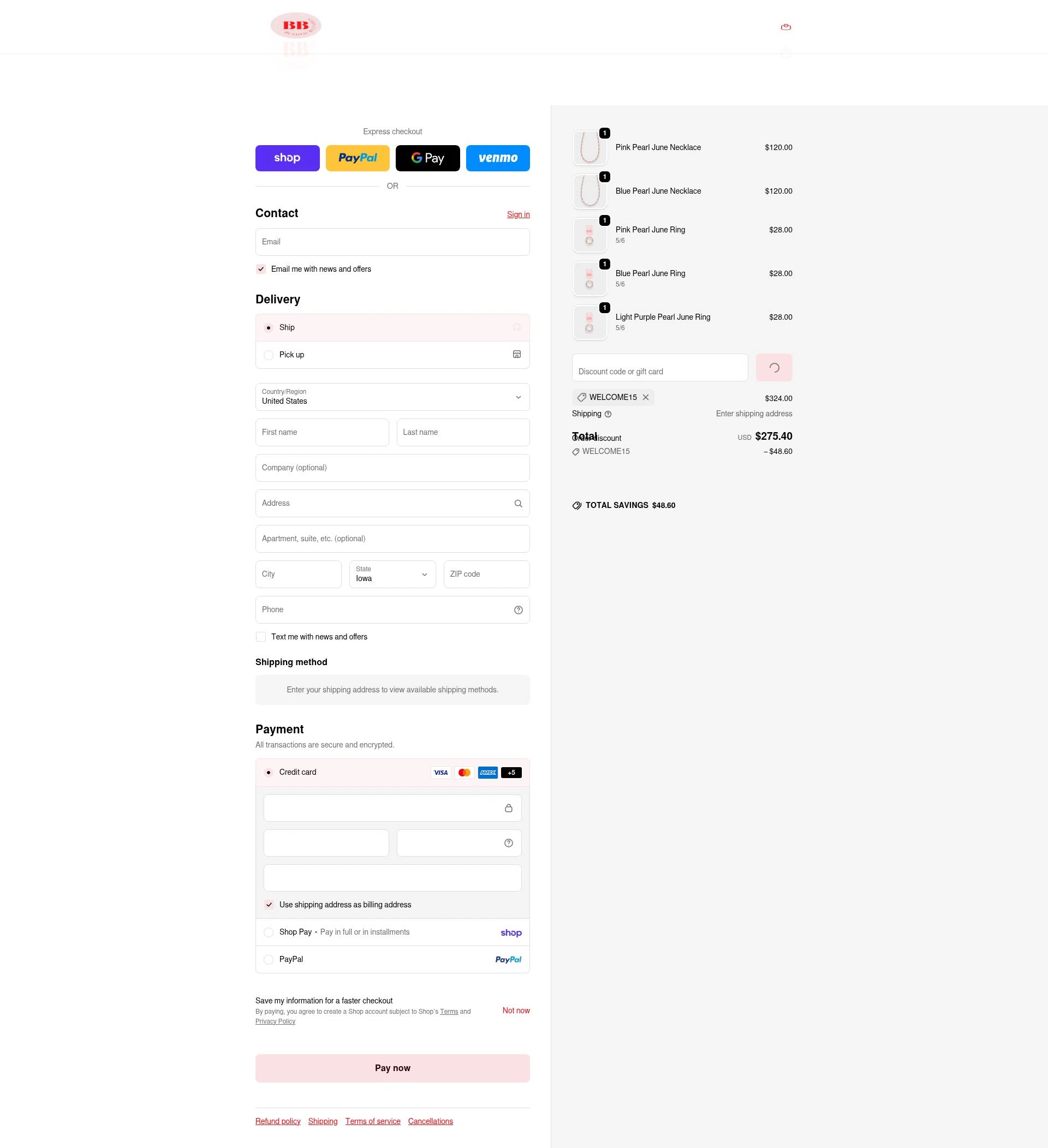 Beaded Blondes checkout page showing Beaded Blondes discount code box | Screenshot taken by SimplyCodes community member on Feb 18, 2026