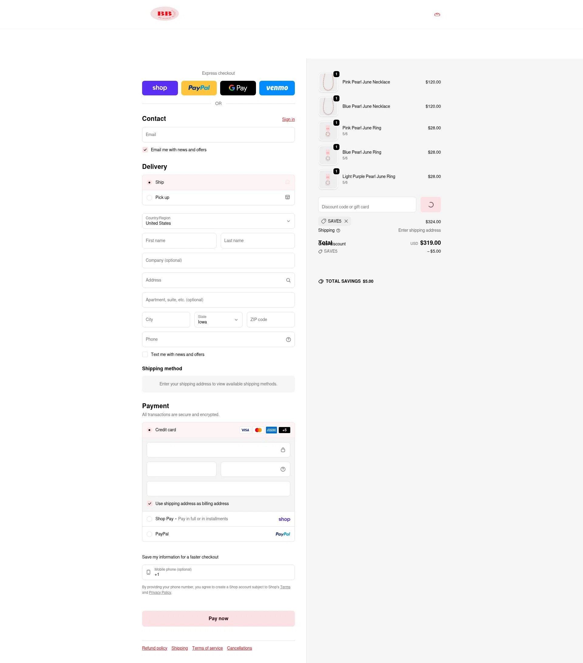 Beaded Blondes checkout page showing Beaded Blondes discount code box | Screenshot taken by SimplyCodes community member on Feb 13, 2026