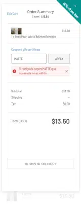 Bead World coupon verification screenshot