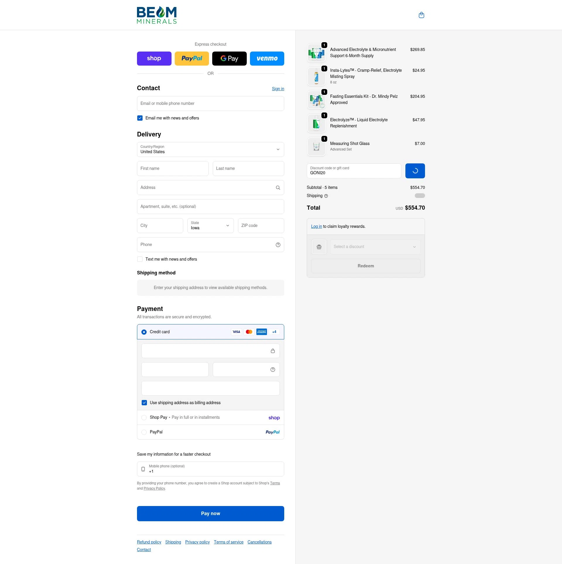Beam Minerals checkout page showing Beam Minerals discount code box | Screenshot taken by SimplyCodes community member on Feb 11, 2026