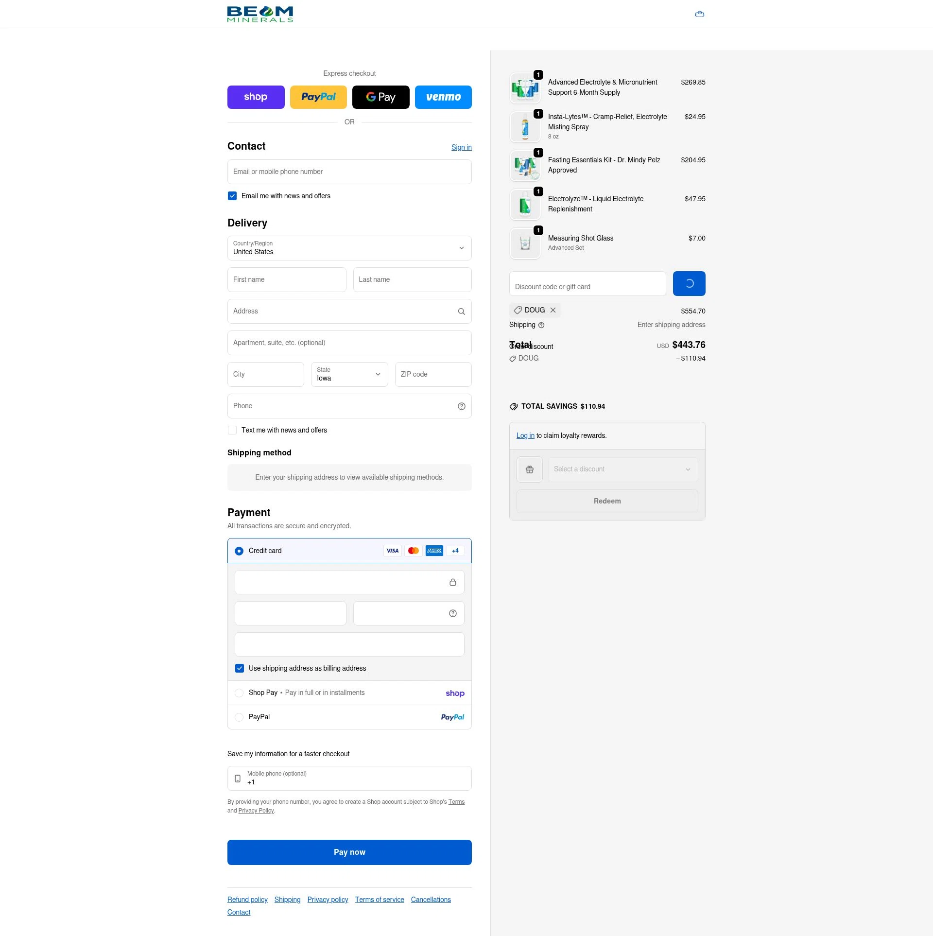 Beam Minerals checkout page showing Beam Minerals discount code box | Screenshot taken by SimplyCodes community member on Feb 11, 2026