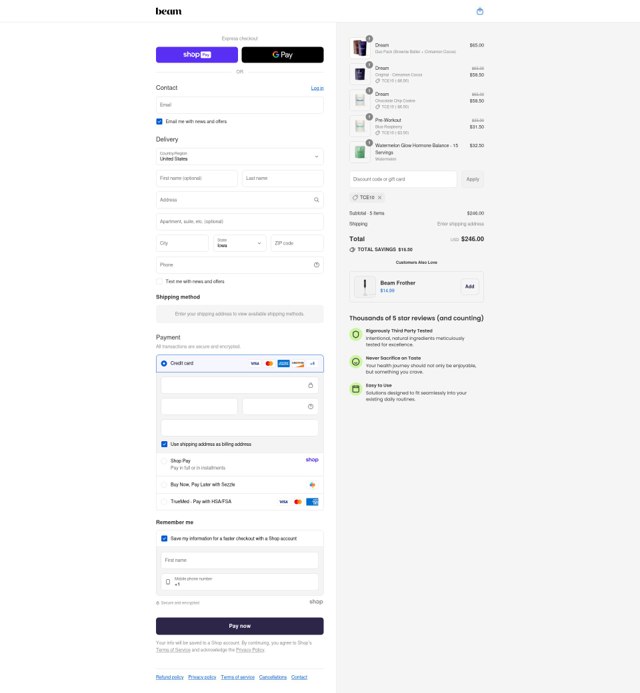 Beam Organics checkout page showing Beam Organics discount code box | Screenshot taken by SimplyCodes community member on Aug 23, 2025