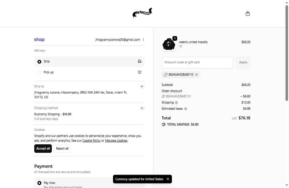 Bean Goods checkout page showing Bean Goods discount code box | Screenshot taken by SimplyCodes community member on Feb 16, 2026