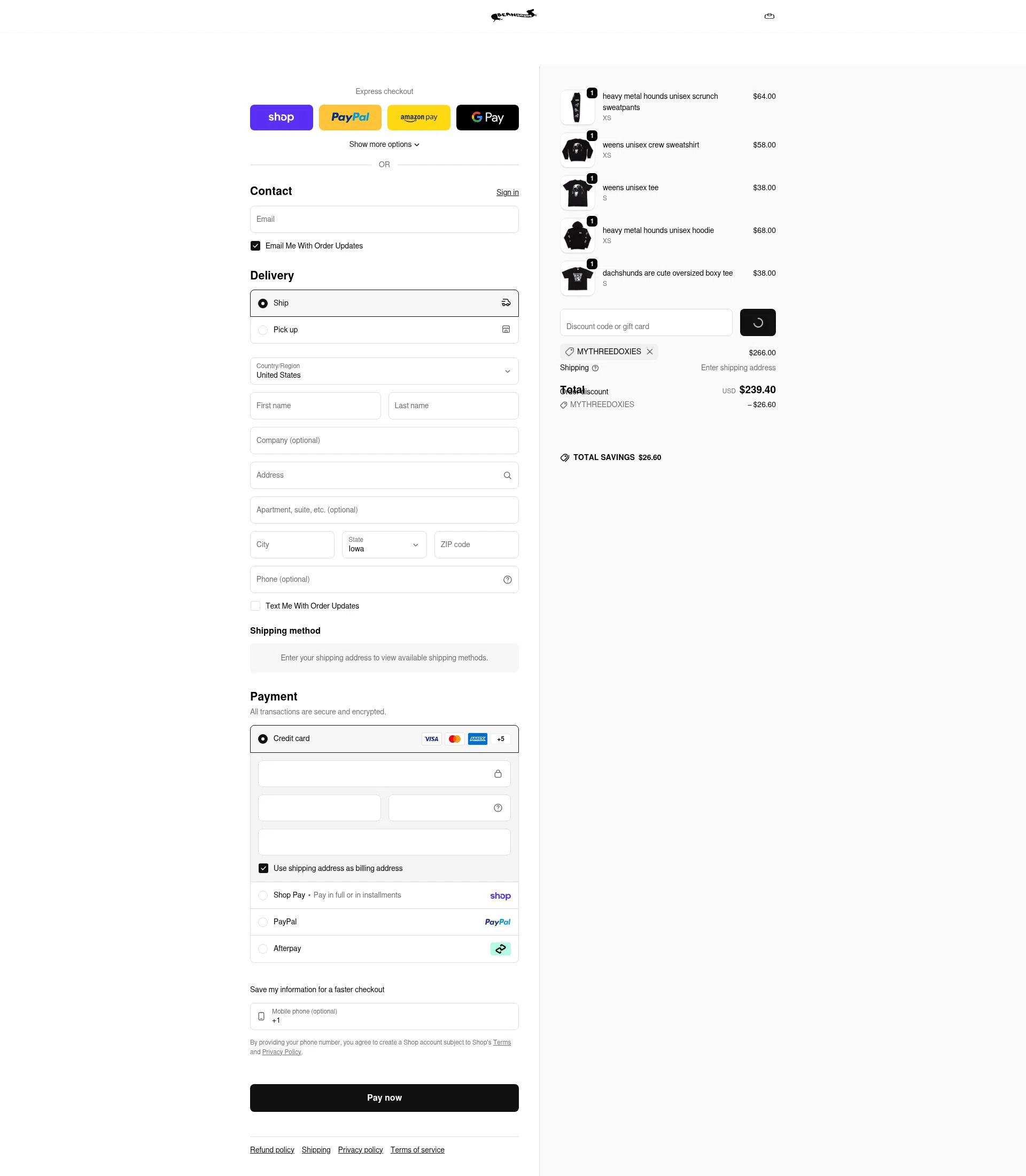 Bean Goods checkout page showing Bean Goods discount code box | Screenshot taken by SimplyCodes community member on Feb 16, 2026