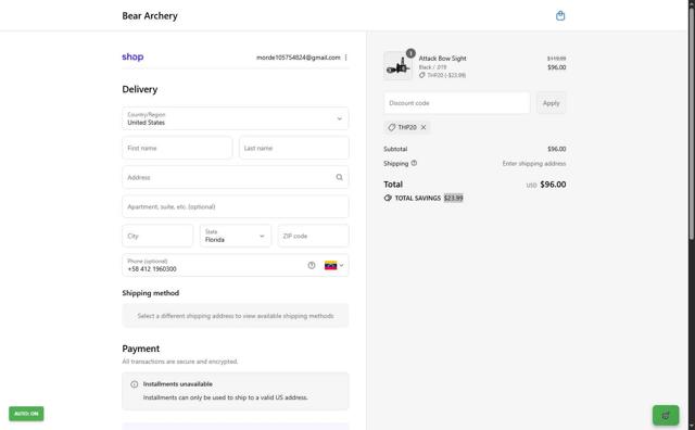 Bear Archery checkout page showing Bear Archery discount code box | Screenshot taken by SimplyCodes community member on Sep 15, 2025