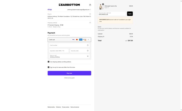 Bearbottom Clothing checkout page showing Bearbottom Clothing discount code box | Screenshot taken by SimplyCodes community member on Aug 29, 2025