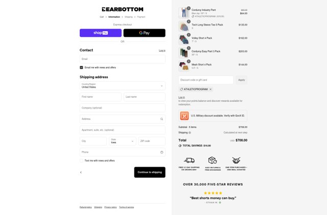 Bearbottom Clothing checkout page showing Bearbottom Clothing discount code box | Screenshot taken by SimplyCodes community member on Aug 28, 2025