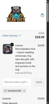 Bear Dice coupon verification screenshot