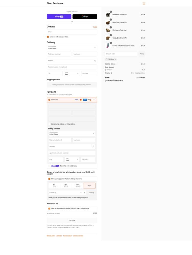 Bearizona checkout page showing Bearizona promo code box | Screenshot taken by SimplyCodes community member on Aug 5, 2025