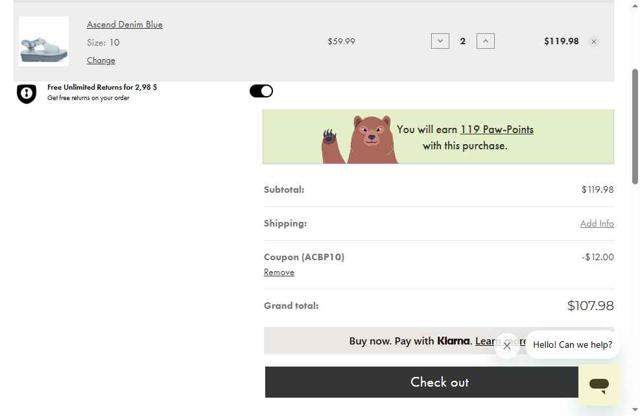 BEARPAW checkout page showing BEARPAW coupon code box | Screenshot taken by SimplyCodes community member on Aug 5, 2025