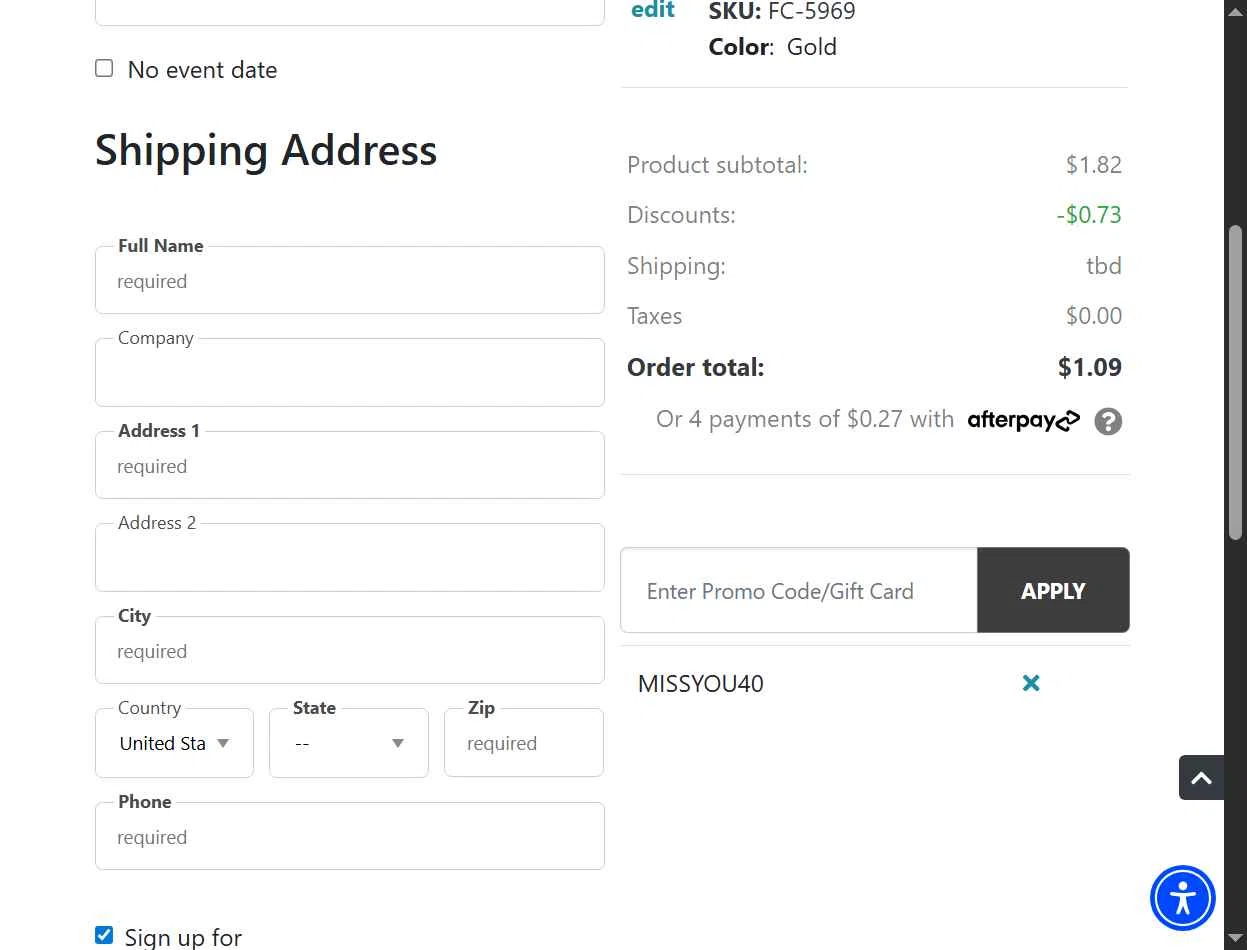 Beau-coup checkout page showing Beau-coup promo code box | Screenshot taken by SimplyCodes community member on Dec 30, 2025