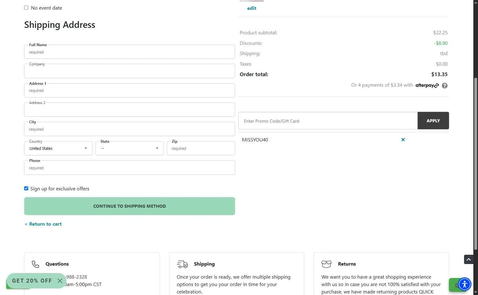 Beau-coup checkout page showing Beau-coup promo code box | Screenshot taken by SimplyCodes community member on Oct 10, 2025