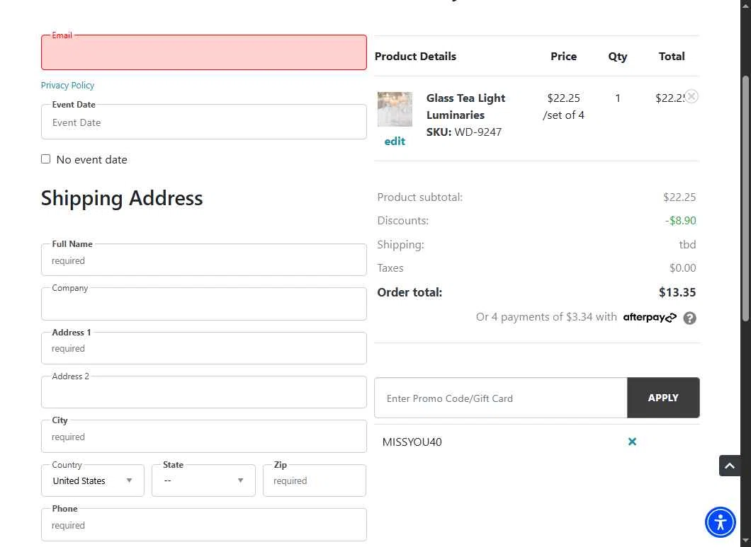 Beau-coup checkout page showing Beau-coup promo code box | Screenshot taken by SimplyCodes community member on Oct 10, 2025