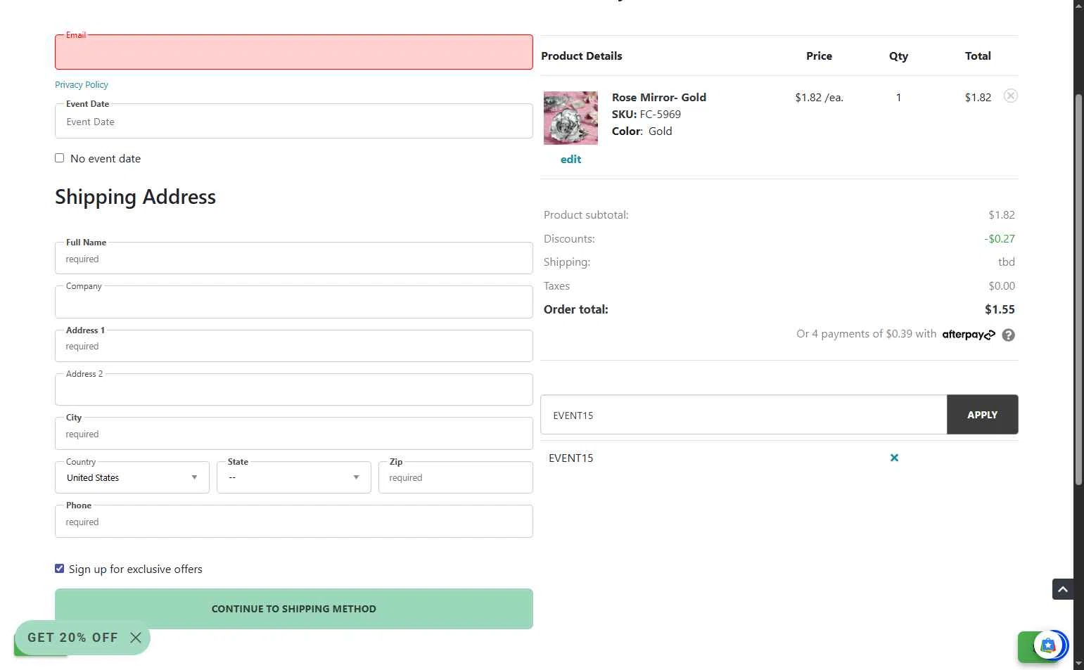 Beau-coup checkout page showing Beau-coup promo code box | Screenshot taken by SimplyCodes community member on Sep 26, 2025