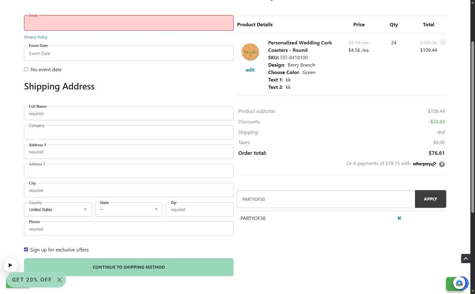 Beau-coup checkout page showing Beau-coup promo code box | Screenshot taken by SimplyCodes community member on Feb 2, 2026