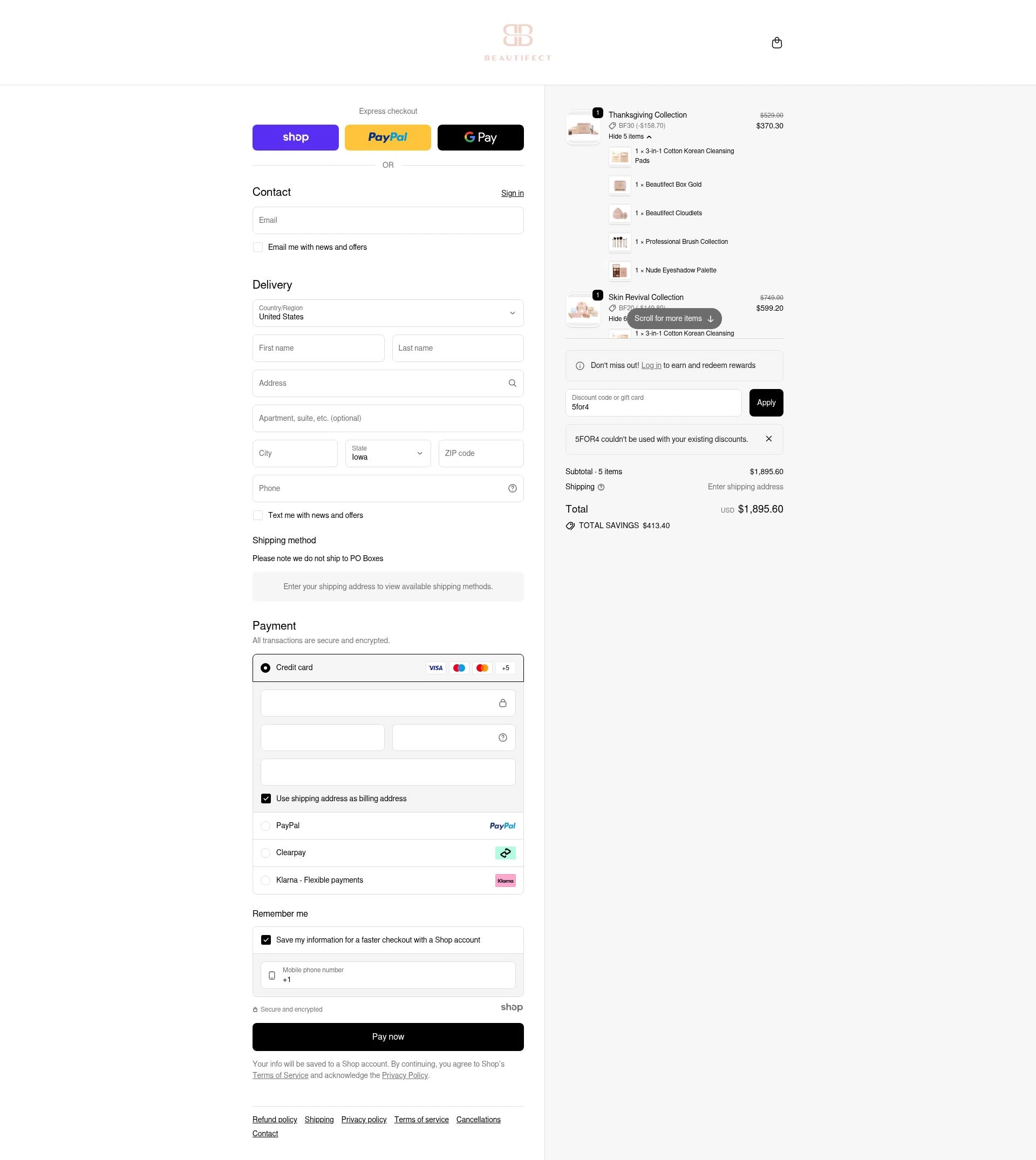 Beautifect checkout page showing Beautifect discount code box | Screenshot taken by SimplyCodes community member on Nov 30, 2025