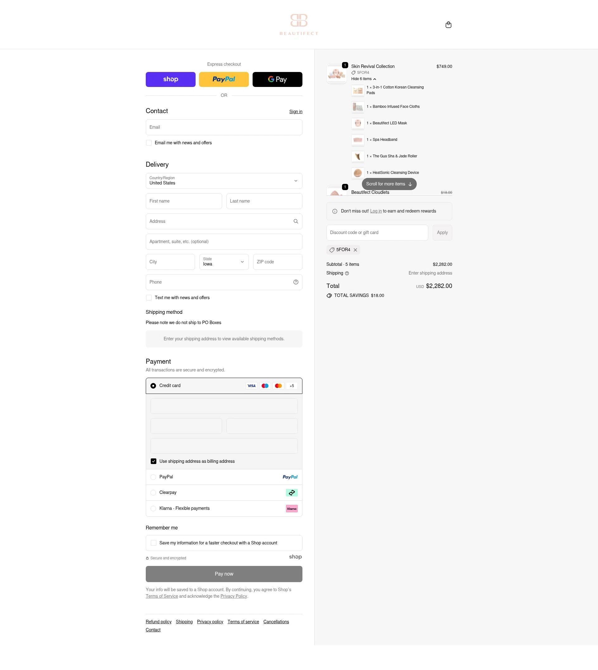 Beautifect checkout page showing Beautifect discount code box | Screenshot taken by SimplyCodes community member on Dec 5, 2025