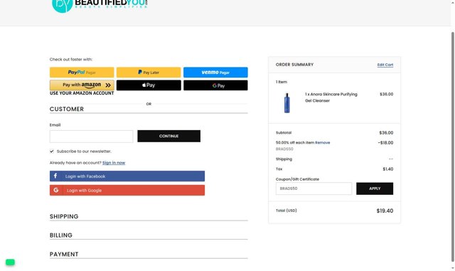 BeautifiedYou.com checkout page showing BeautifiedYou.com promo code box | Screenshot taken by SimplyCodes community member on Sep 9, 2025