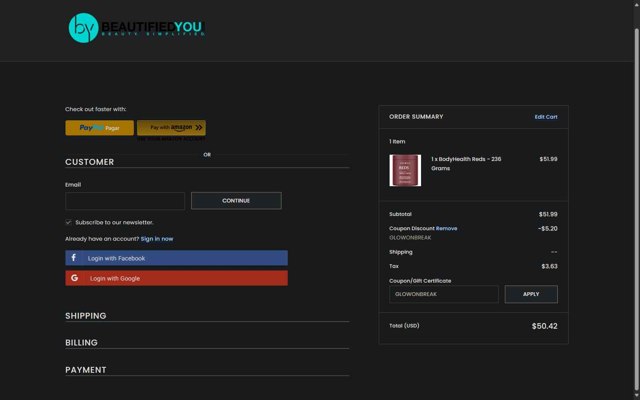BeautifiedYou.com checkout page showing BeautifiedYou.com promo code box | Screenshot taken by SimplyCodes community member on Sep 4, 2025