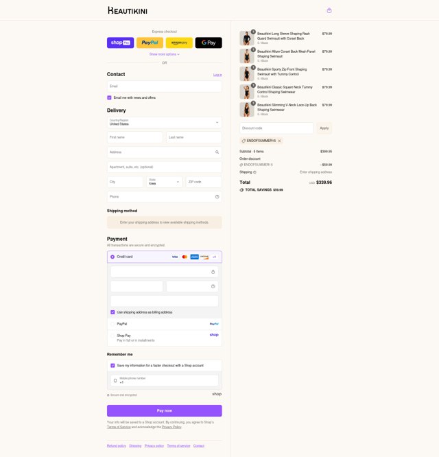 Beautikini checkout page showing Beautikini coupon code box | Screenshot taken by SimplyCodes community member on Aug 27, 2025