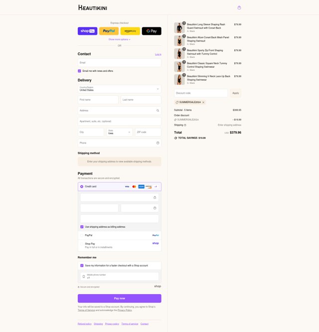 Beautikini checkout page showing Beautikini coupon code box | Screenshot taken by SimplyCodes community member on Aug 27, 2025