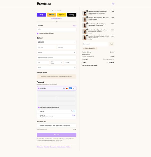 Beautikini checkout page showing Beautikini coupon code box | Screenshot taken by SimplyCodes community member on Sep 12, 2025