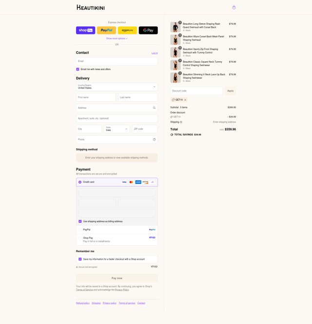 Beautikini checkout page showing Beautikini coupon code box | Screenshot taken by SimplyCodes community member on Aug 27, 2025