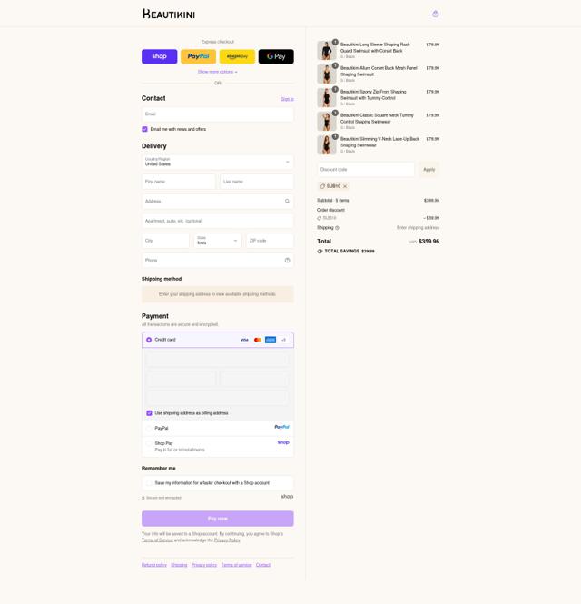 Beautikini checkout page showing Beautikini coupon code box | Screenshot taken by SimplyCodes community member on Sep 12, 2025