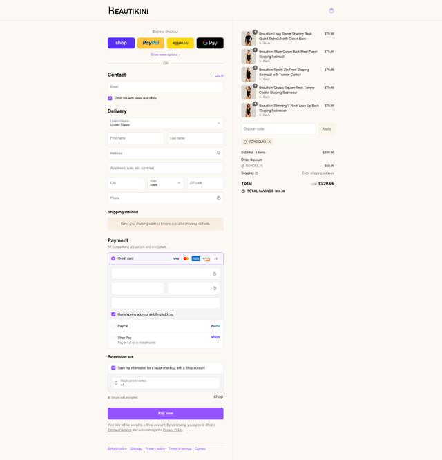 Beautikini checkout page showing Beautikini coupon code box | Screenshot taken by SimplyCodes community member on Sep 8, 2025