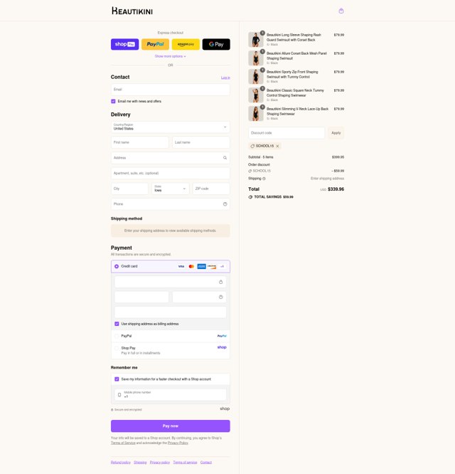 Beautikini checkout page showing Beautikini coupon code box | Screenshot taken by SimplyCodes community member on Aug 23, 2025