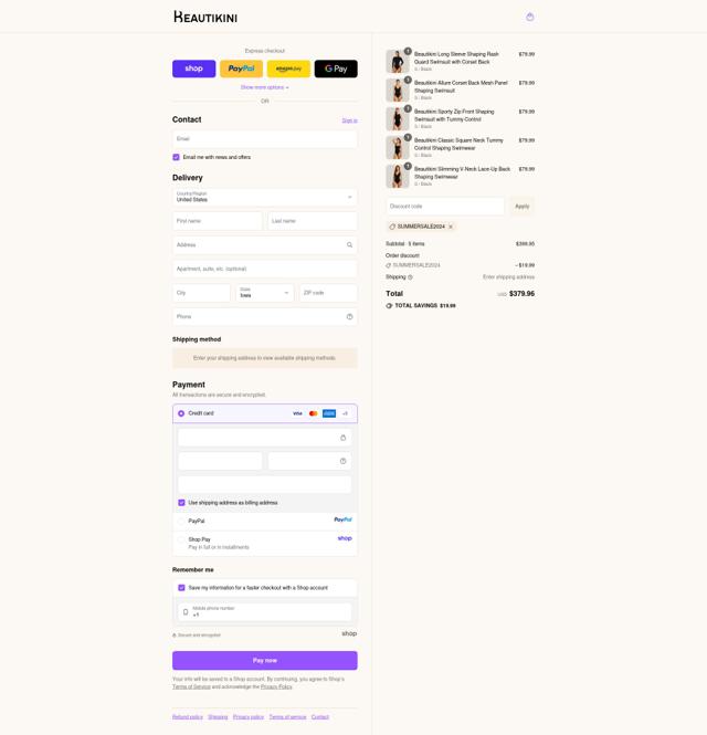 Beautikini checkout page showing Beautikini coupon code box | Screenshot taken by SimplyCodes community member on Sep 12, 2025