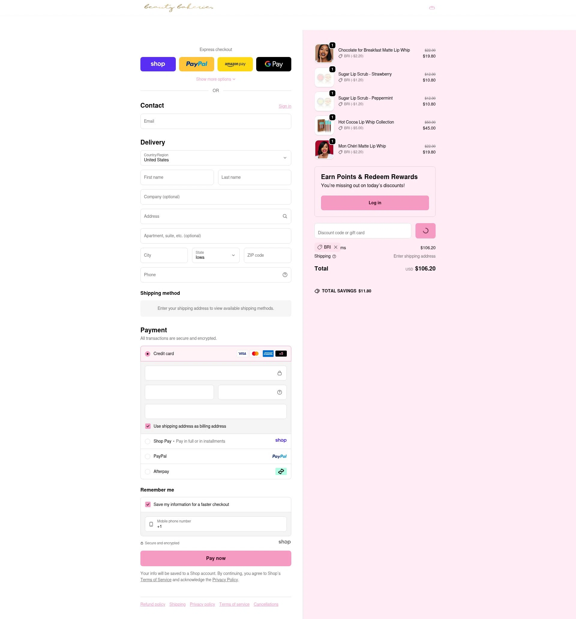BeautyBakerie checkout page showing BeautyBakerie promo code box | Screenshot taken by SimplyCodes community member on Jan 8, 2026