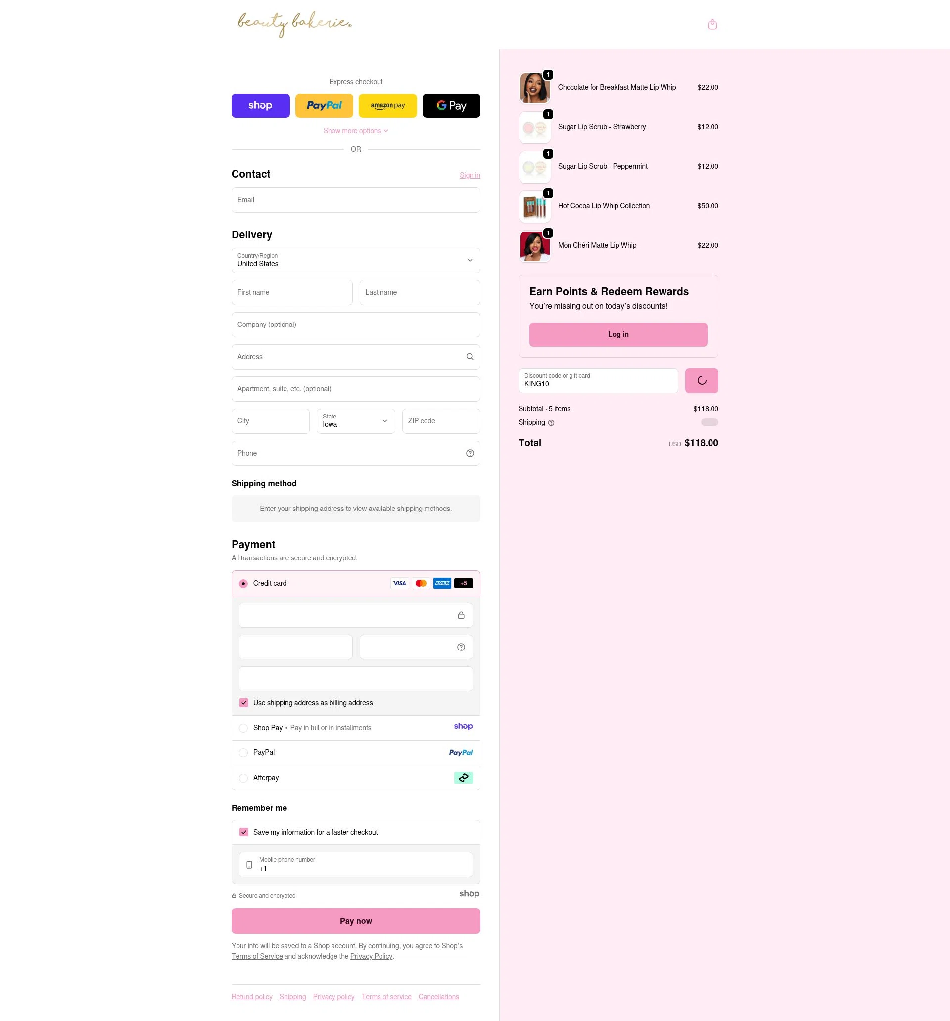 BeautyBakerie checkout page showing BeautyBakerie promo code box | Screenshot taken by SimplyCodes community member on Jan 8, 2026