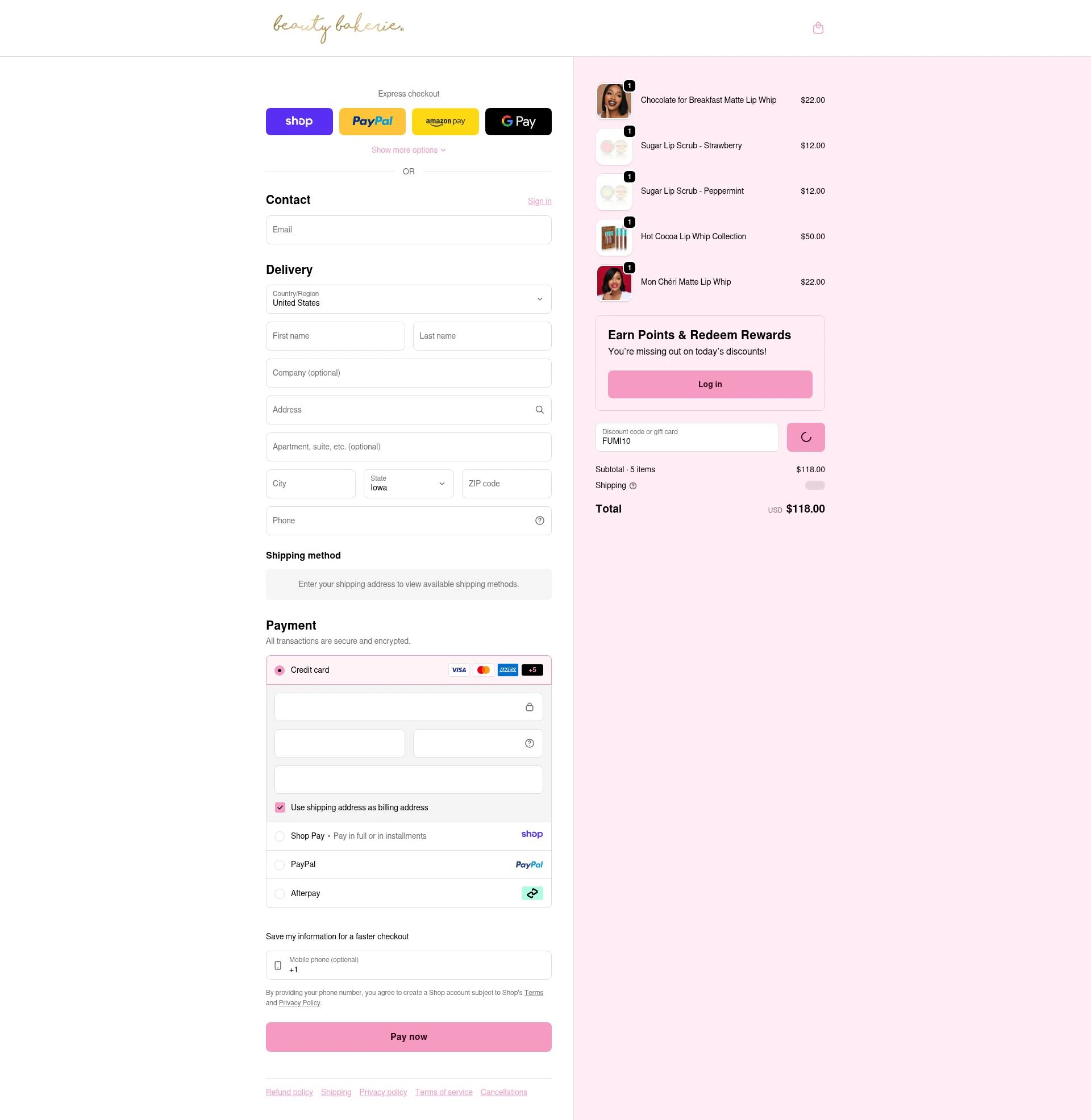 BeautyBakerie checkout page showing BeautyBakerie promo code box | Screenshot taken by SimplyCodes community member on Jan 8, 2026