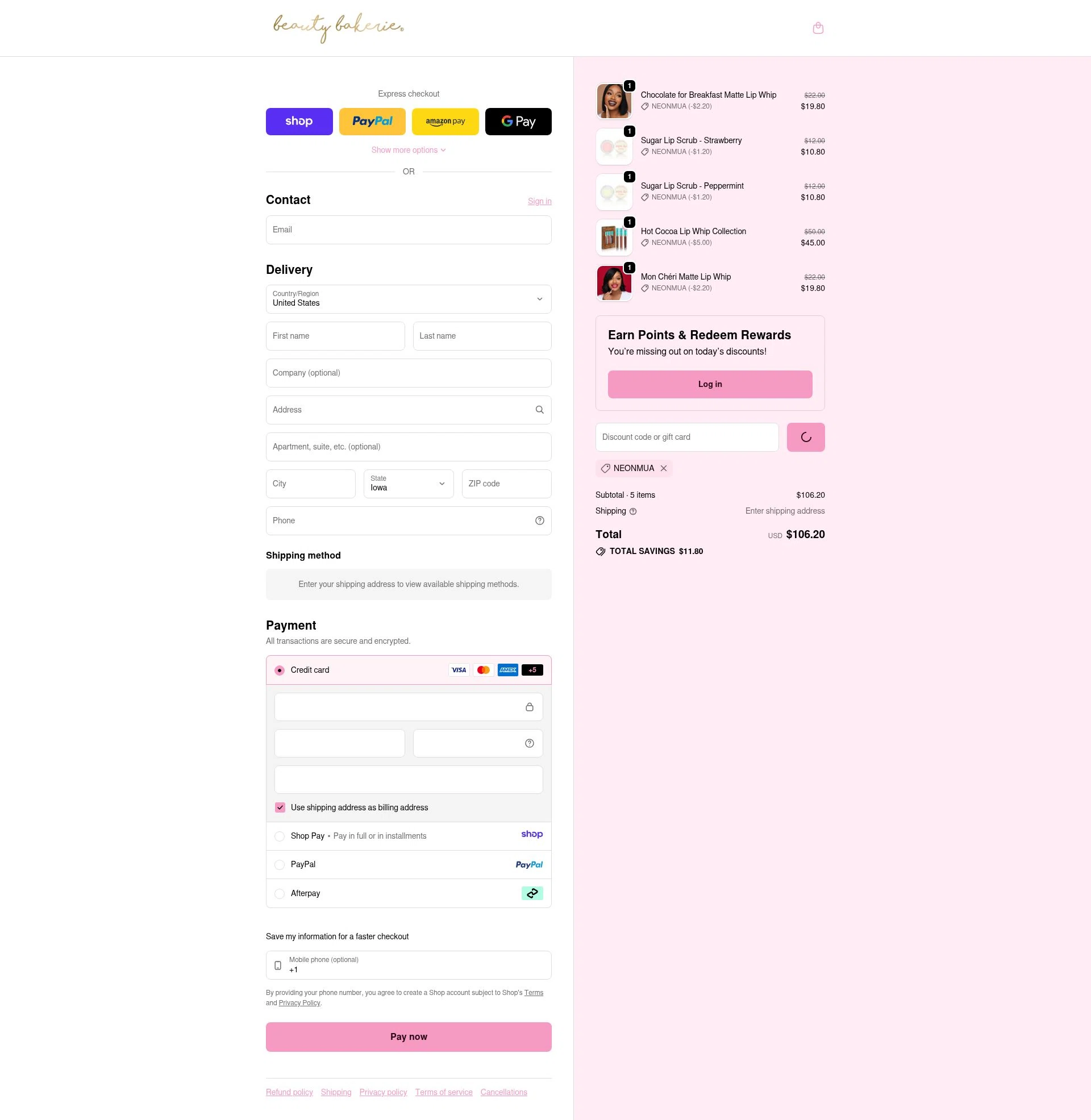 BeautyBakerie checkout page showing BeautyBakerie promo code box | Screenshot taken by SimplyCodes community member on Jan 8, 2026
