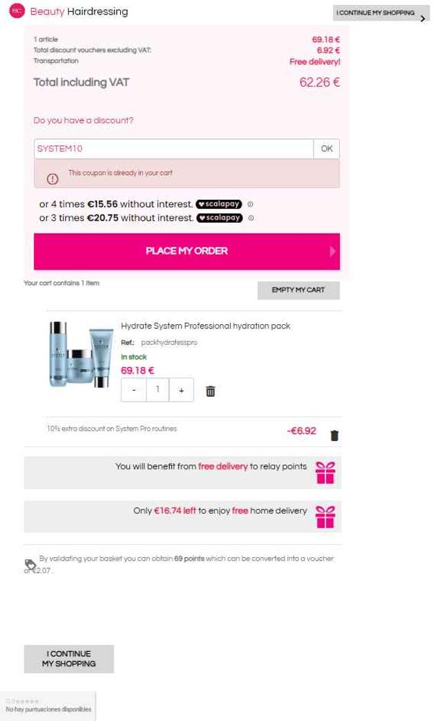 Beauty Coiffure checkout page showing Beauty Coiffure discount code box | Screenshot taken by SimplyCodes community member on Jun 15, 2025