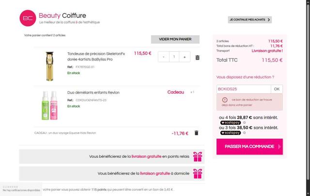 Beauty Coiffure checkout page showing Beauty Coiffure discount code box | Screenshot taken by SimplyCodes community member on Aug 21, 2025