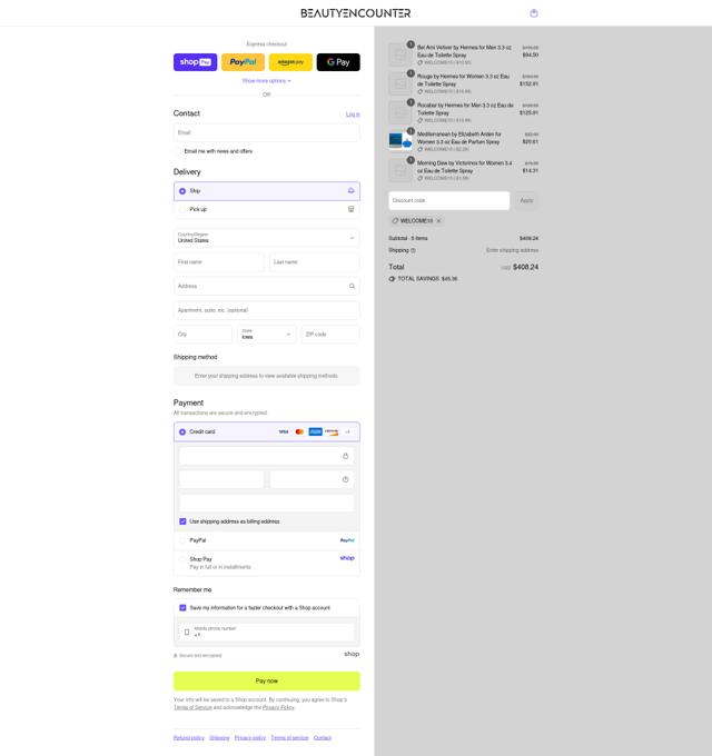 Beauty Encounter checkout page showing Beauty Encounter promo code box | Screenshot taken by SimplyCodes community member on Aug 23, 2025
