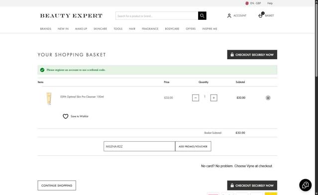 Beauty Expert checkout page showing Beauty Expert discount code box | Screenshot taken by SimplyCodes community member on Jul 16, 2025