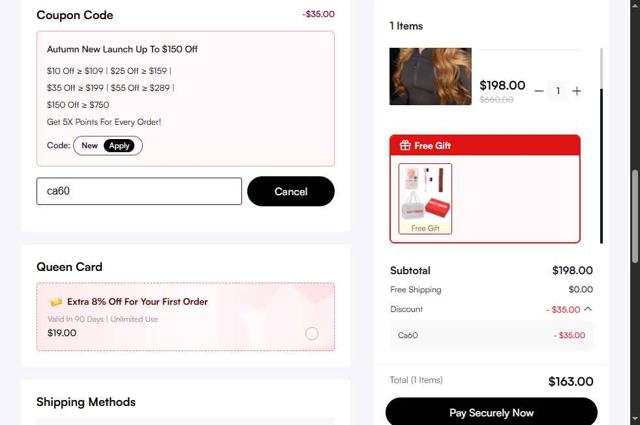 Beauty Forever Hair checkout page showing Beauty Forever Hair discount code box | Screenshot taken by SimplyCodes community member on Sep 11, 2025