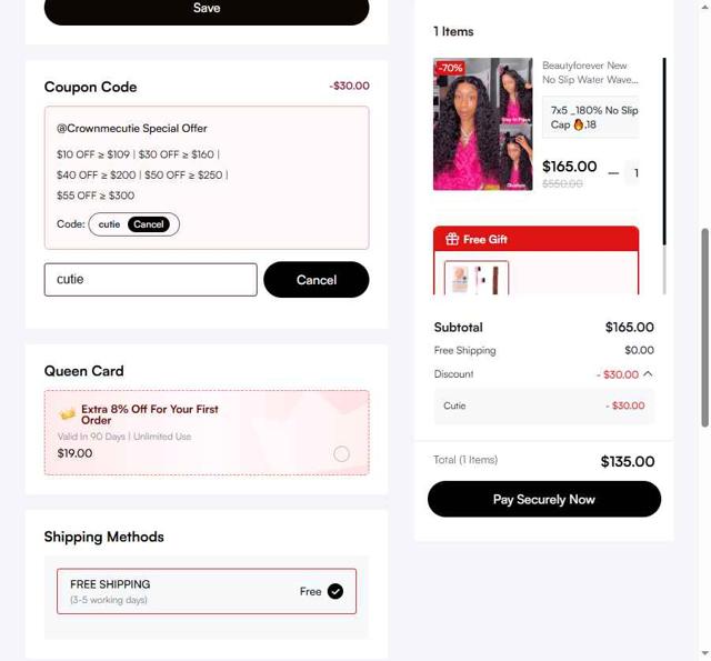 Beauty Forever Hair checkout page showing Beauty Forever Hair discount code box | Screenshot taken by SimplyCodes community member on Sep 12, 2025